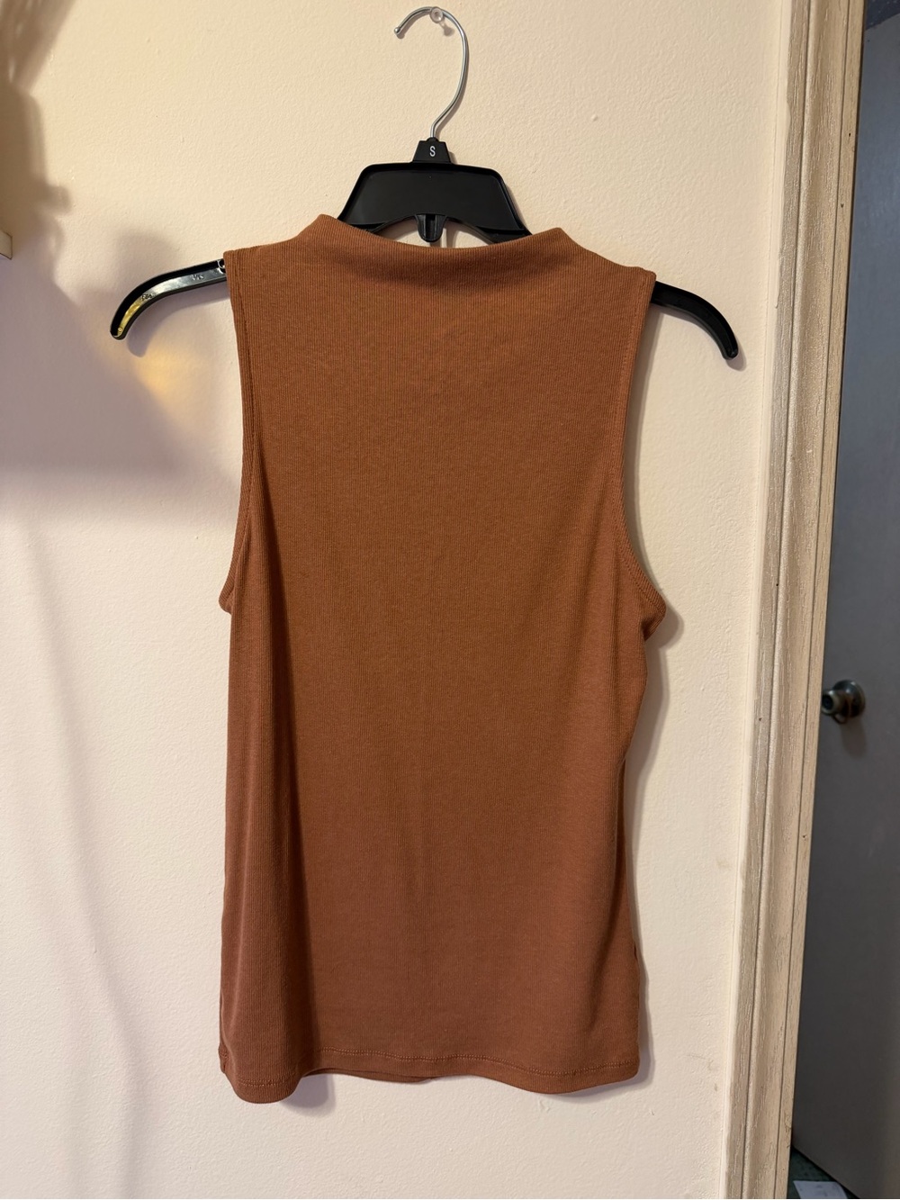 Brown Ribbed Mock Neck Sleeveless Tank Top